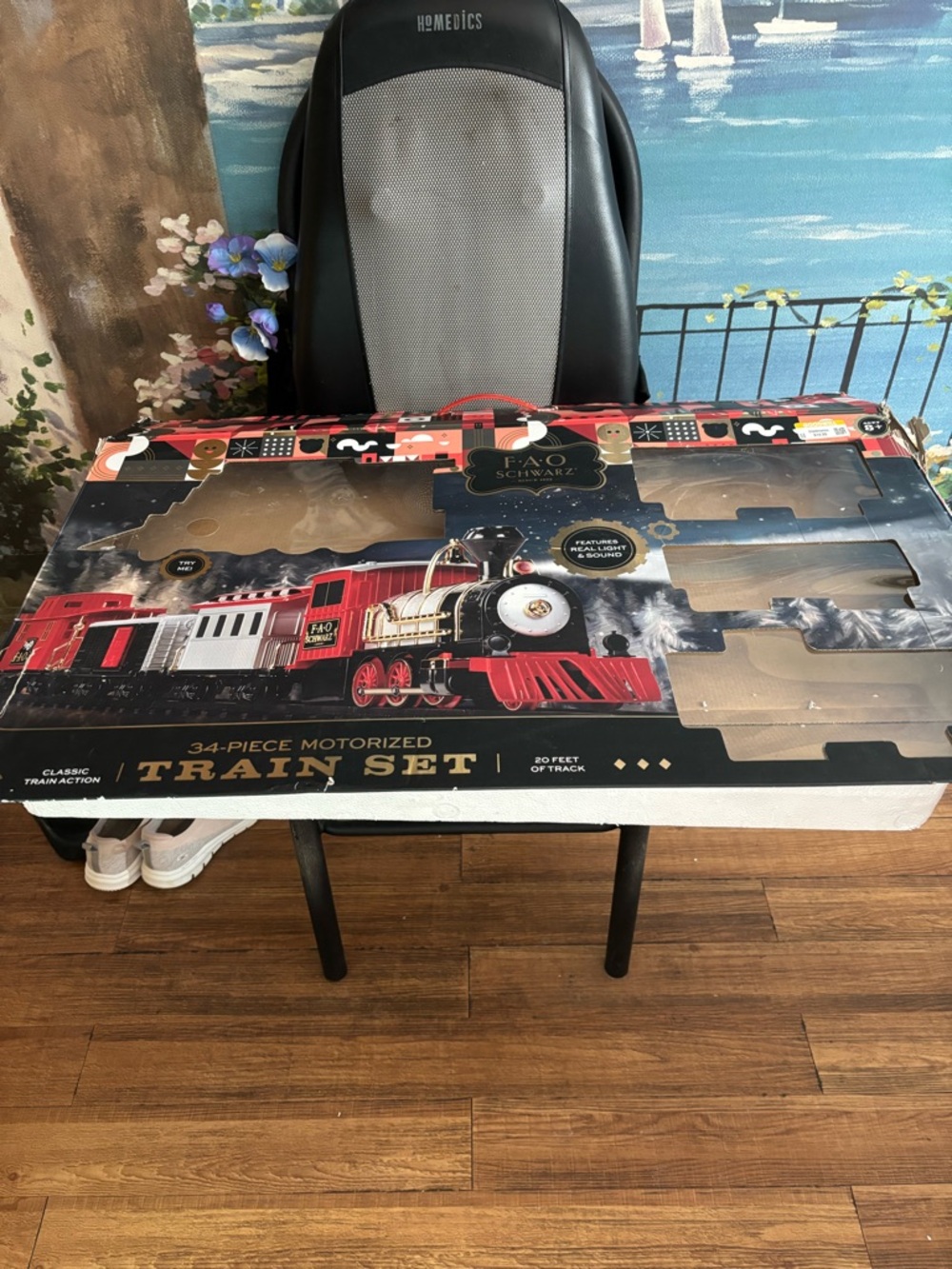 FAO Schwarz Red and Black Holiday Motorized Train Set Gift Box engine works j